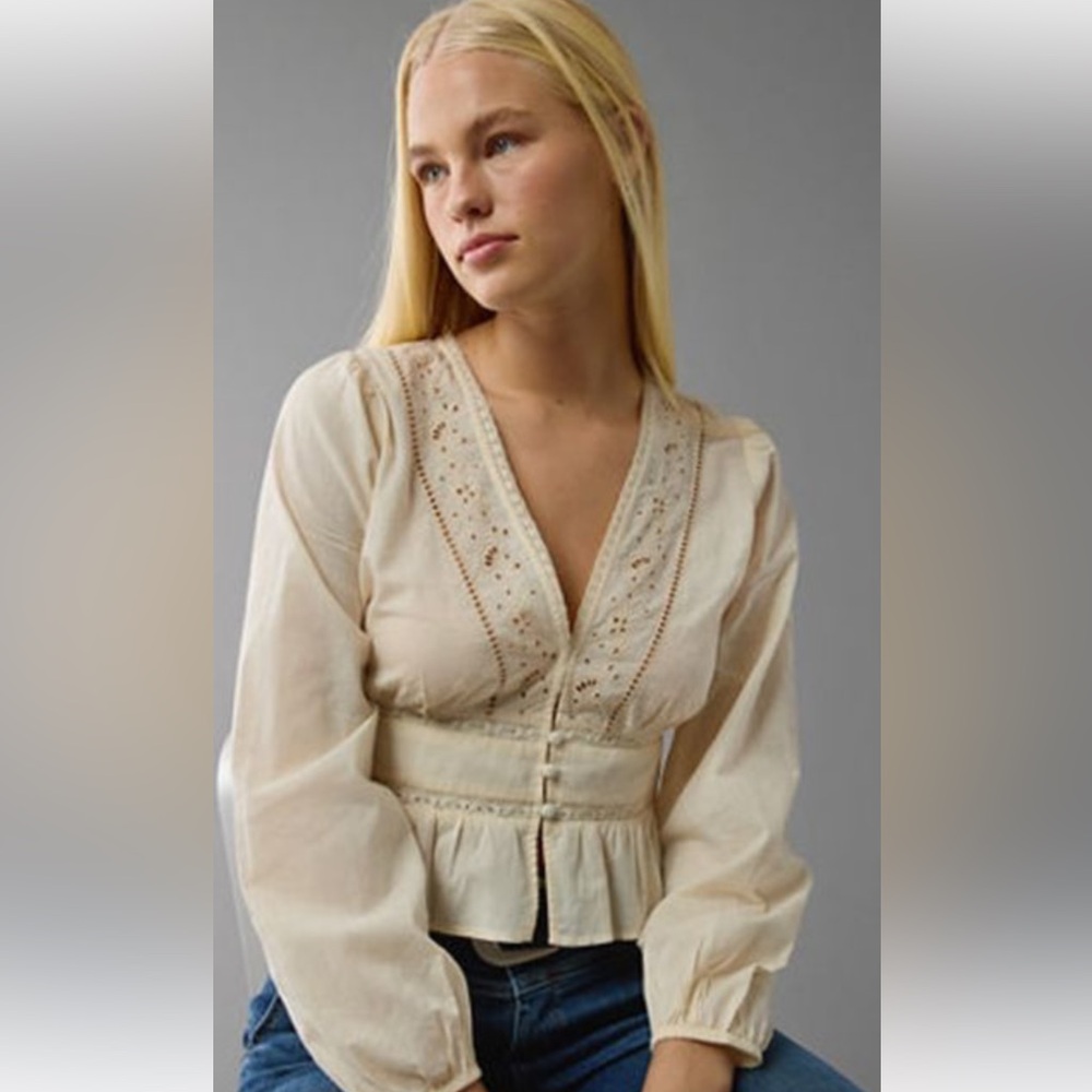 Cream Embroidered Women's Top